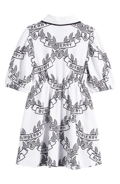 Shop Burberry Kids' Alesea Cedar Crest Print Cotton Piqué Dress In White/ Black Ip Patt