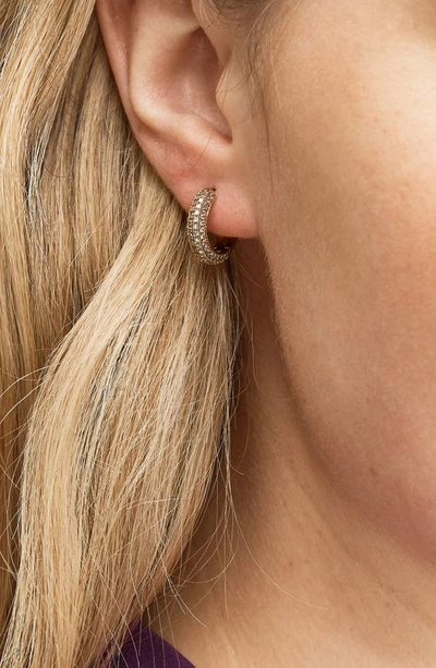 Shop Kate Spade Brilliant Statements Pavé Mini Huggie Hoop Earrings In Clear/ Gold