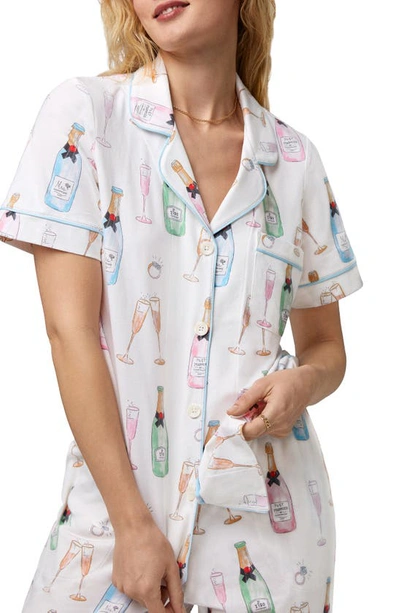 Bedhead Pajamas Print Crop Organic Cotton Knit Pajamas In Champagne Wedding