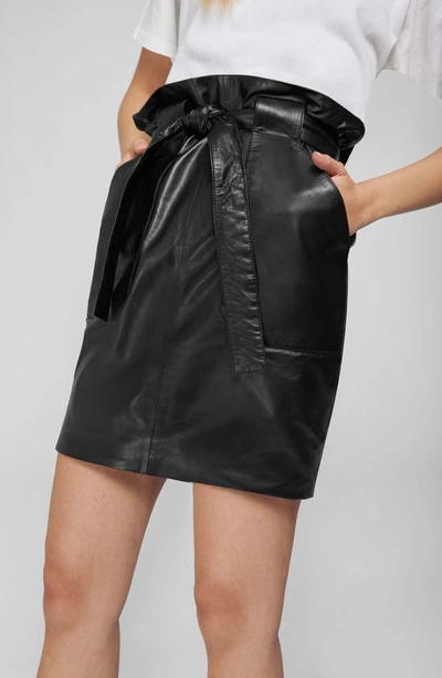 Shop Anine Bing Laurie Paperbag Waist Leather Miniskirt In Black