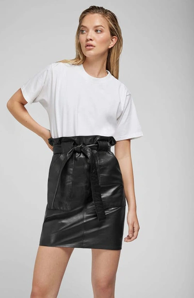 Shop Anine Bing Laurie Paperbag Waist Leather Miniskirt In Black