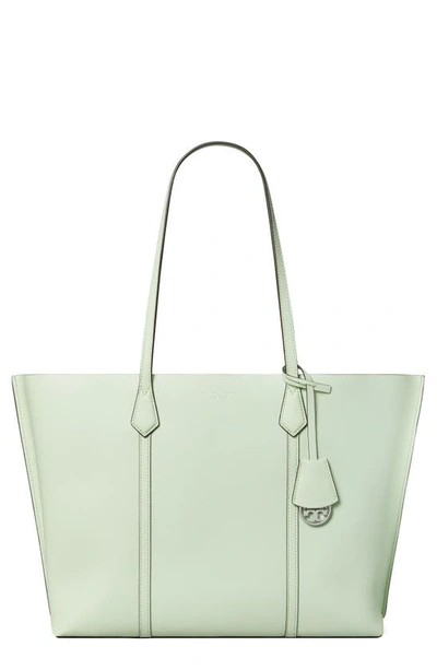 Shop Tory Burch Perry Triple Compartment Leather Tote In Meadow Mist