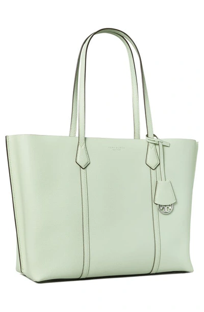 Shop Tory Burch Perry Triple Compartment Leather Tote In Meadow Mist