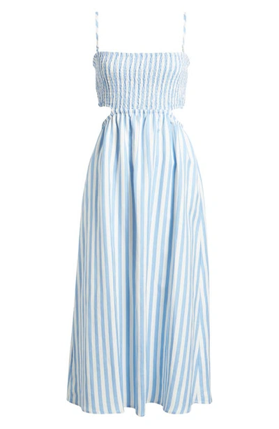 Sophie Rue Lille Stripe Cutout Smocked Linen Blend Sundress In Blue White Stripe