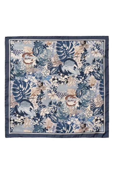 Shop Eton Floral Silk Pocket Square In Medium Blue