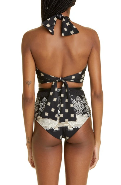 Shop Johanna Ortiz Imilla Print Bikini Top In Andean Black/ Ecru
