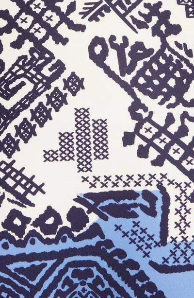 Shop Johanna Ortiz Wind Weaver Ruffle Detail One-piece Swimsuit In Andean Ecru/ Cobalt