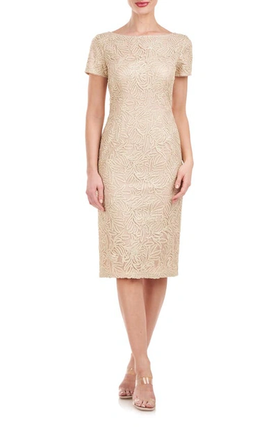 Shop Js Collections Scarlet Beaded Leaf Print Cocktail Dress In Champagne