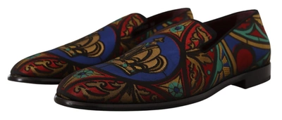 Shop Dolce & Gabbana Multicolor Jacquard Crown Slippers Loafers Men's Shoes