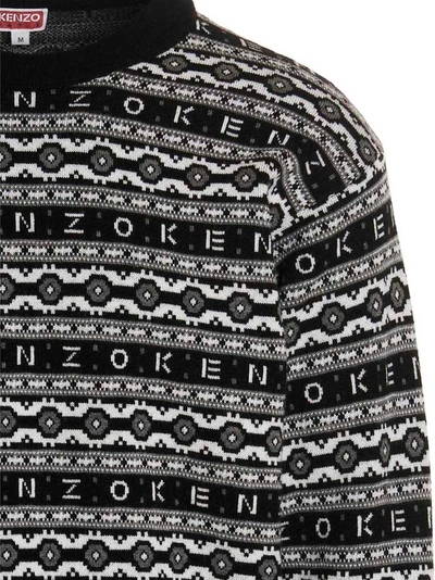 Shop Kenzo Jacquard Logo Sweater In White/black