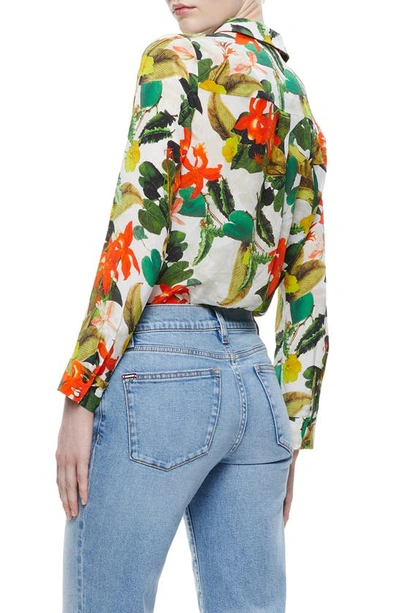 Shop Alice And Olivia Eloise Tropical Print Blouse In Tropical Palm Off White