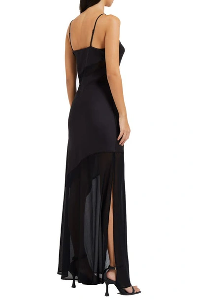 Shop French Connection Inu Satin & Mesh Slipdress In 01-blackout