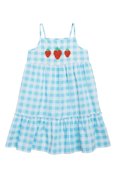 Shop Harper Canyon Kids' Tiered Embroidered Dress In Blue Button Gingham Berries