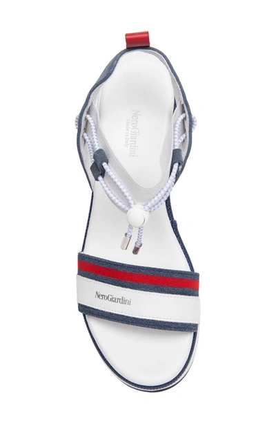 Shop Nerogiardini Bungee Platform Wedge Sandal In Denim / White