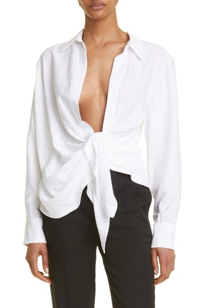 Shop Jacquemus Bahia Open Drape Long Sleeve Shirt In White