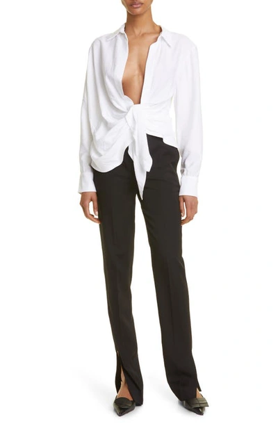 Shop Jacquemus Bahia Open Drape Long Sleeve Shirt In White