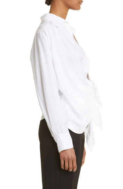 Shop Jacquemus Bahia Open Drape Long Sleeve Shirt In White