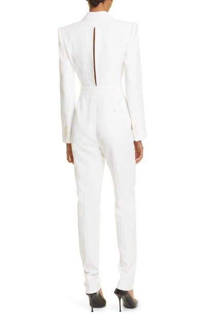 Shop Alexander Mcqueen Leaf Crepe Jumpsuit In 9007 Light Ivory