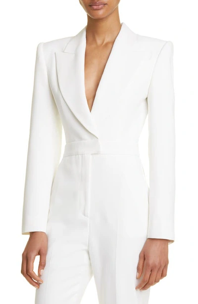 Shop Alexander Mcqueen Leaf Crepe Jumpsuit In 9007 Light Ivory