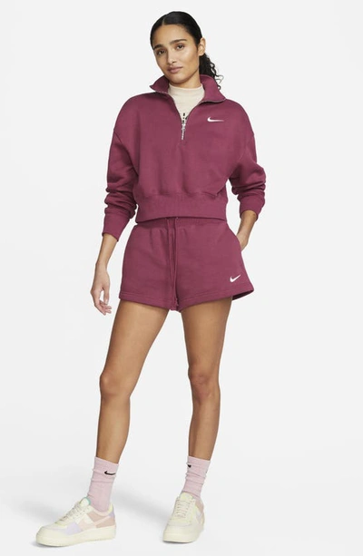 Shop Nike Sportswear Phoenix Fleece Crop Sweatshirt In Rosewood/ Sail