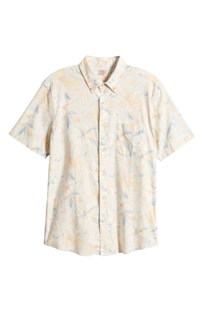 Shop Faherty Breeze Floral Short Sleeve Hemp Blend Button-down Shirt In Sky Coast Floral