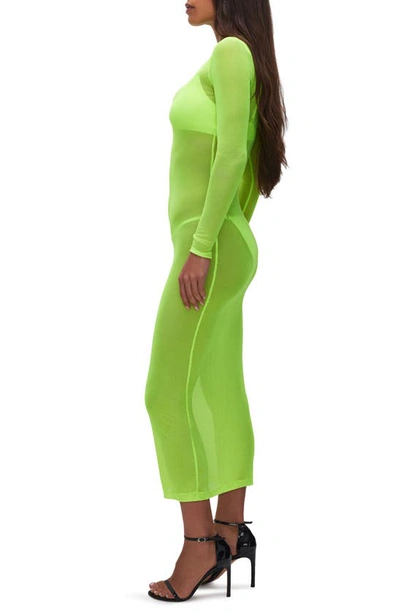 Shop Good American Mesh Swim Cover-up Maxi Dress In Electric Lime002