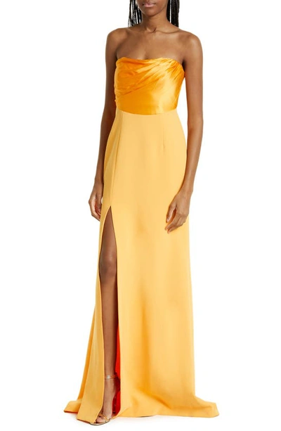 Shop Cinq À Sept Estela Mixed Media Strapless Gown In Sunkissed