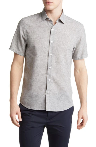 Shop Robert Barakett Martense Slub Short Sleeve Cotton Button-up Shirt In Light Olive