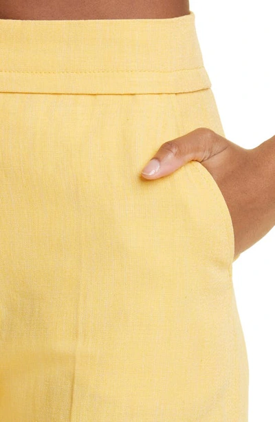 Shop Jacquemus Tibau High Waist Split Hem Linen Blend Pants In Yellow