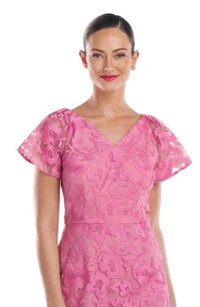 Js Collections Natasha Embroidered Flutter Sleeve Cocktail Dress In Heather Rose