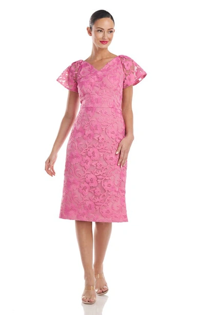 Js Collections Natasha Embroidered Flutter Sleeve Cocktail Dress In Heather Rose