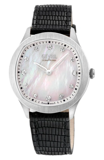 Gevril Morcote Swiss Diamond Leather Strap Watch, 36mm In Black
