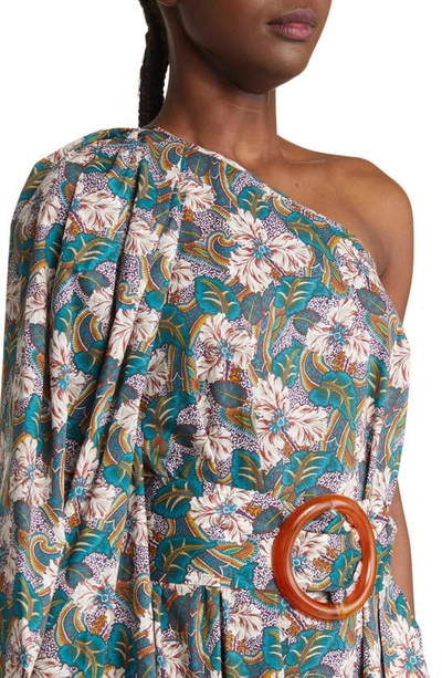 Shop Nackiyé Great Escape Floral One-shoulder Belted Maxi Dress In Green Oasis