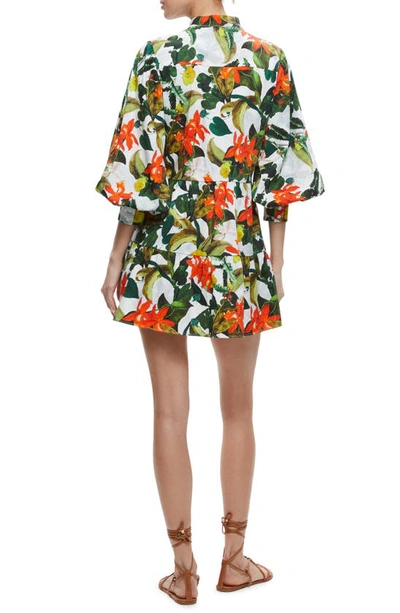 Shop Alice And Olivia Cailin Floral Print Minidress In Tropical Sunrise Off White