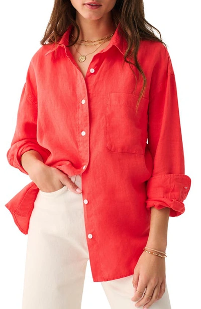 Shop Faherty Laguna Relaxed Fit Linen Button-up Shirt In Hibiscus