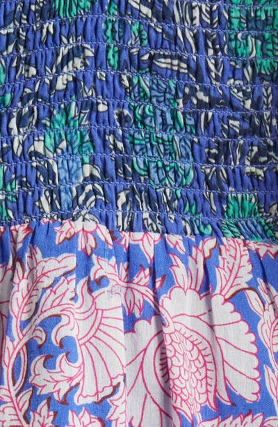 Shop Du Paradis Mixed Print Handkerchief Hem Cotton Midi Dress In Jaipur Blue
