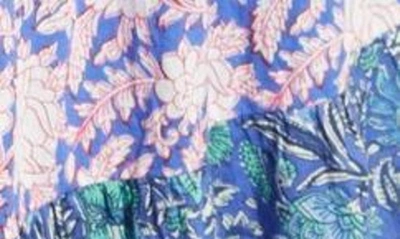 Shop Du Paradis Mixed Print Handkerchief Hem Cotton Midi Dress In Jaipur Blue