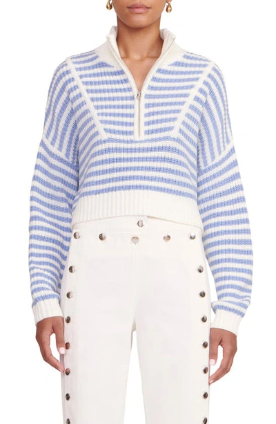 Shop Staud Hampton Half Zip Crop Sweater In Sea Stripe