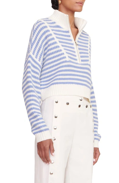 Shop Staud Hampton Half Zip Crop Sweater In Sea Stripe