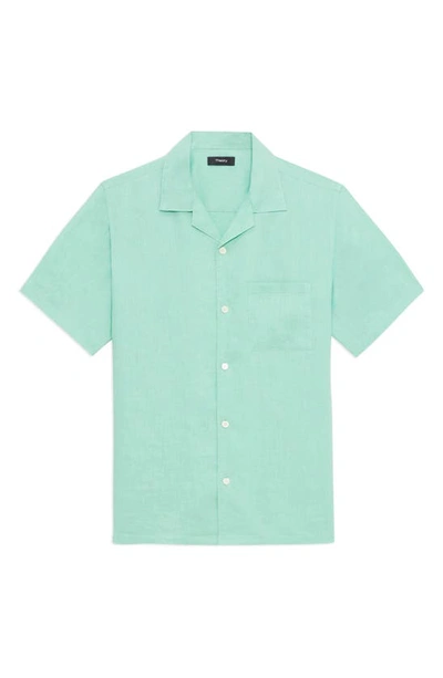 Shop Theory Noll Short Sleeve Linen Button-up Camp Shirt In Celadon