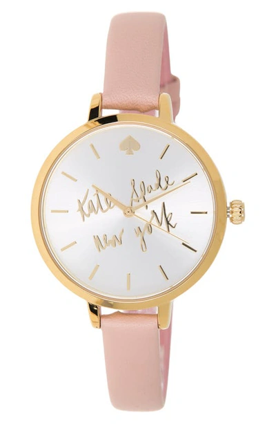 Shop Kate Spade Metro Leather Strap Watch Set, 30mm In Gold