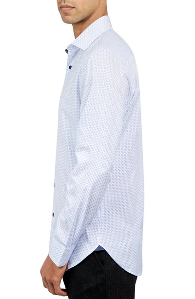 Shop Wrk W.r.k Slim Fit Houndstooth Print Recycled Performance Stretch Dress Shirt In Blue