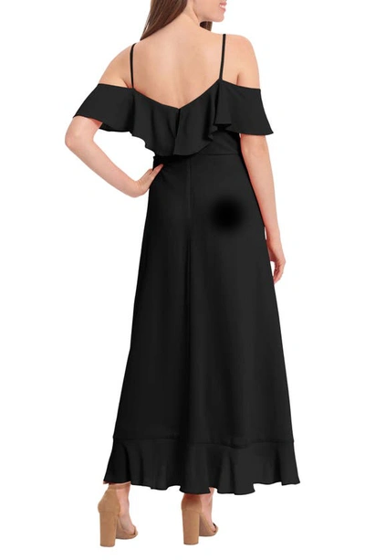 Shop London Times Cold Shoulder Ruffle Maxi Dress In Black