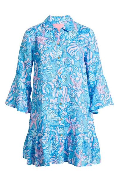 Shop Lilly Pulitzer Linley Button-up Cover-up Dress In Amalfi Blu