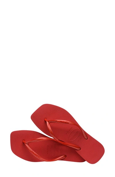 Shop Havaianas Slim Square Flip Flop In Ruby Red