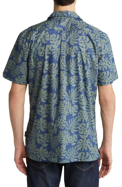 Shop North Sails Leaf Print Short Sleeve Cotton Button-up Shirt In Blue/ Green