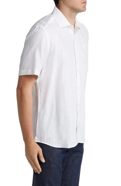 Shop North Sails Short Sleeve Linen Button-up Shirt In White