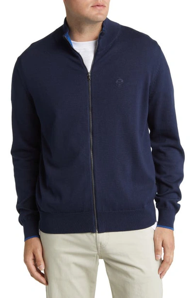 Shop North Sails Logo Embroidered Zip Front Cardigan In Navy