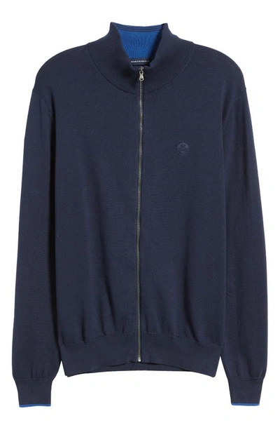 Shop North Sails Logo Embroidered Zip Front Cardigan In Navy