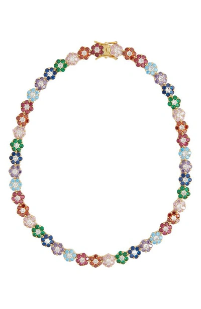 Shop Petit Moments Orla Zircon Flower Collar Necklace In Gold Multi